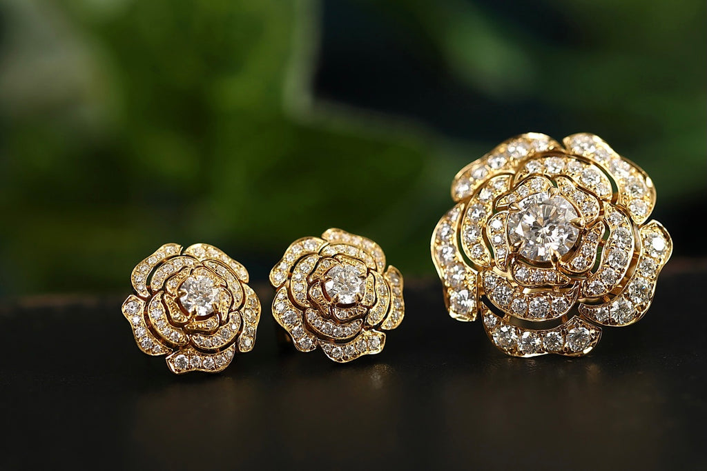18K Gold Color Brass Zircon Flower Stud Earrings Pins